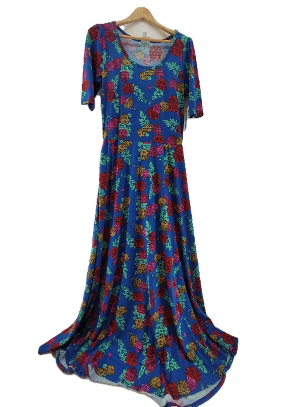 LuLaRoe Ana Dress Blue Red Green Aztec Long Maxi Size L Vintage New HTF Unicorn